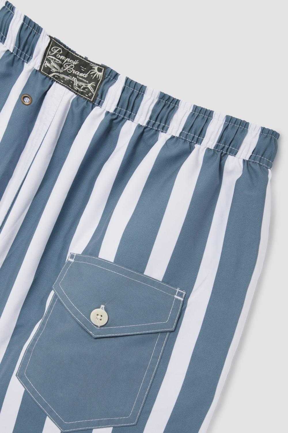 SLATE BLUE STRIPED SWIM TRUNKS