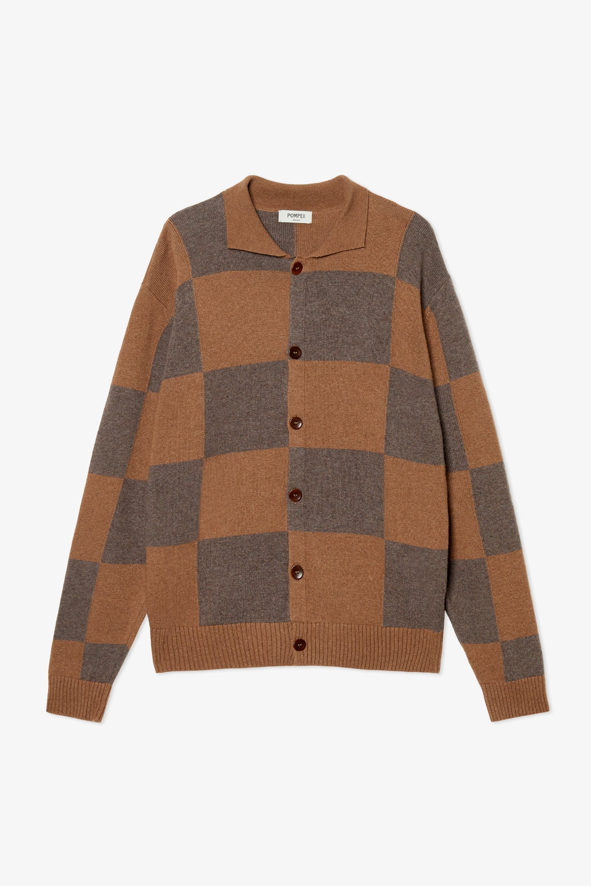 DARK CHOCOLATE CHECKED CARDIGAN POLO