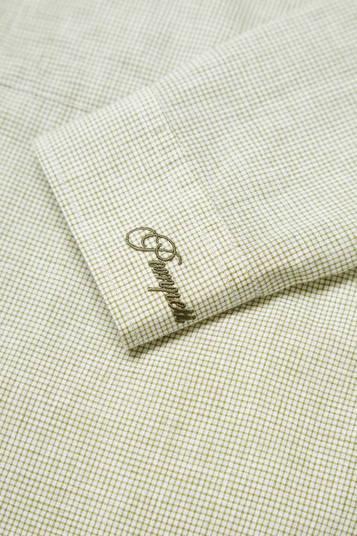 CAMISA CORTA DE LINO CON MICROCUADROS COLOR CAQUI