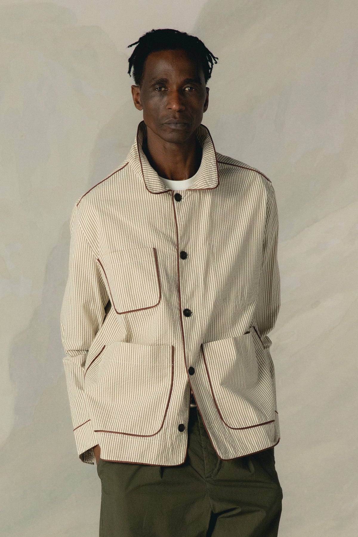 STRIPES STRUCTURED CREAM CHORE JACKET