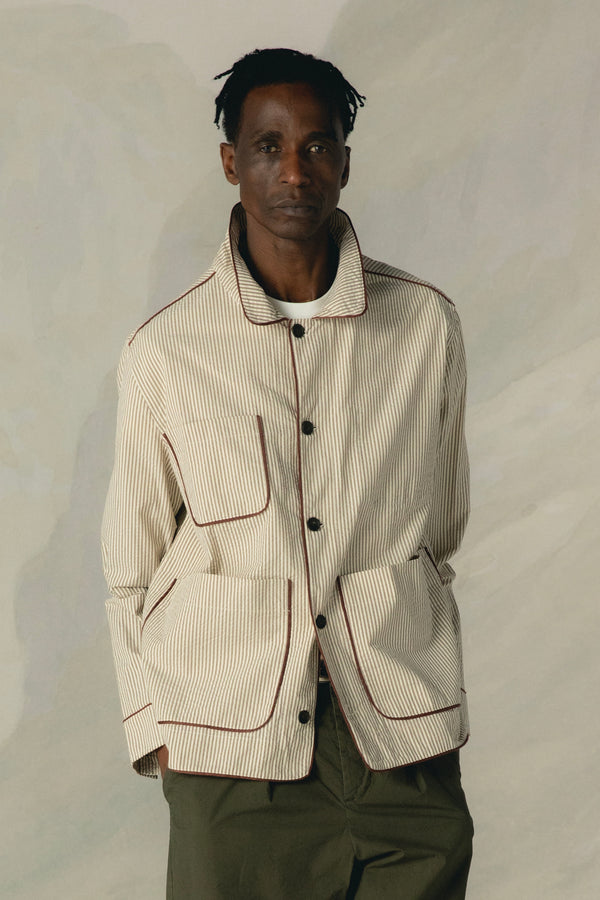 STRIPES STRUCTURED CREAM CHORE JACKET