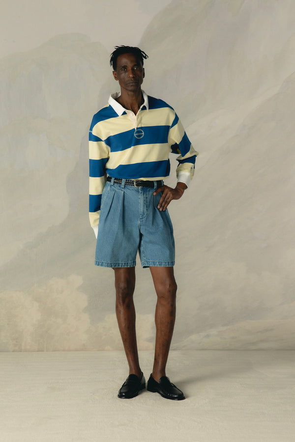 LEMON / AZURE STRIPED POLO SWEAT