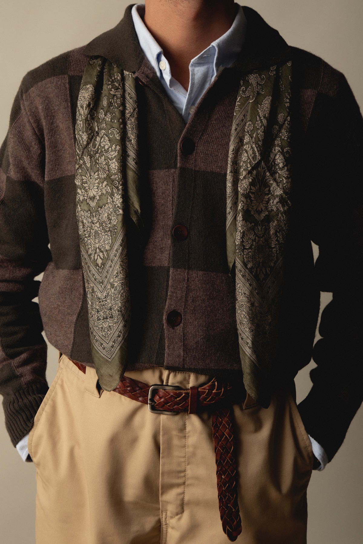 GREEN CHECKED CARDIGAN POLO