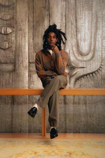 DARK CHOCOLATE CHECKED CARDIGAN POLO