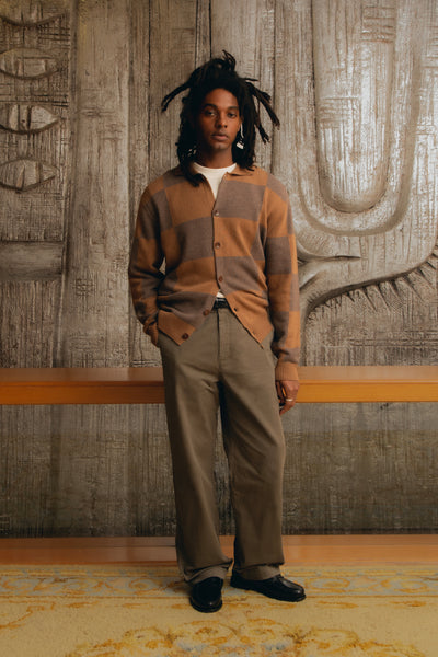 DARK CHOCOLATE CHECKED CARDIGAN POLO