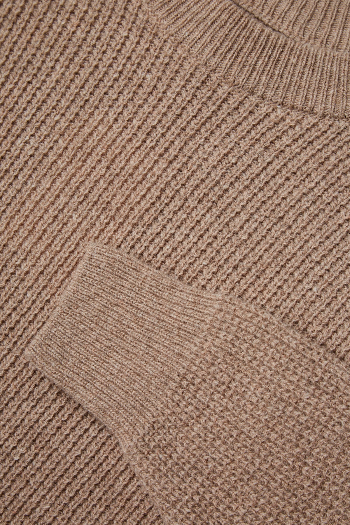 RIBBED BEIGE WOOL KNIT SWEATER