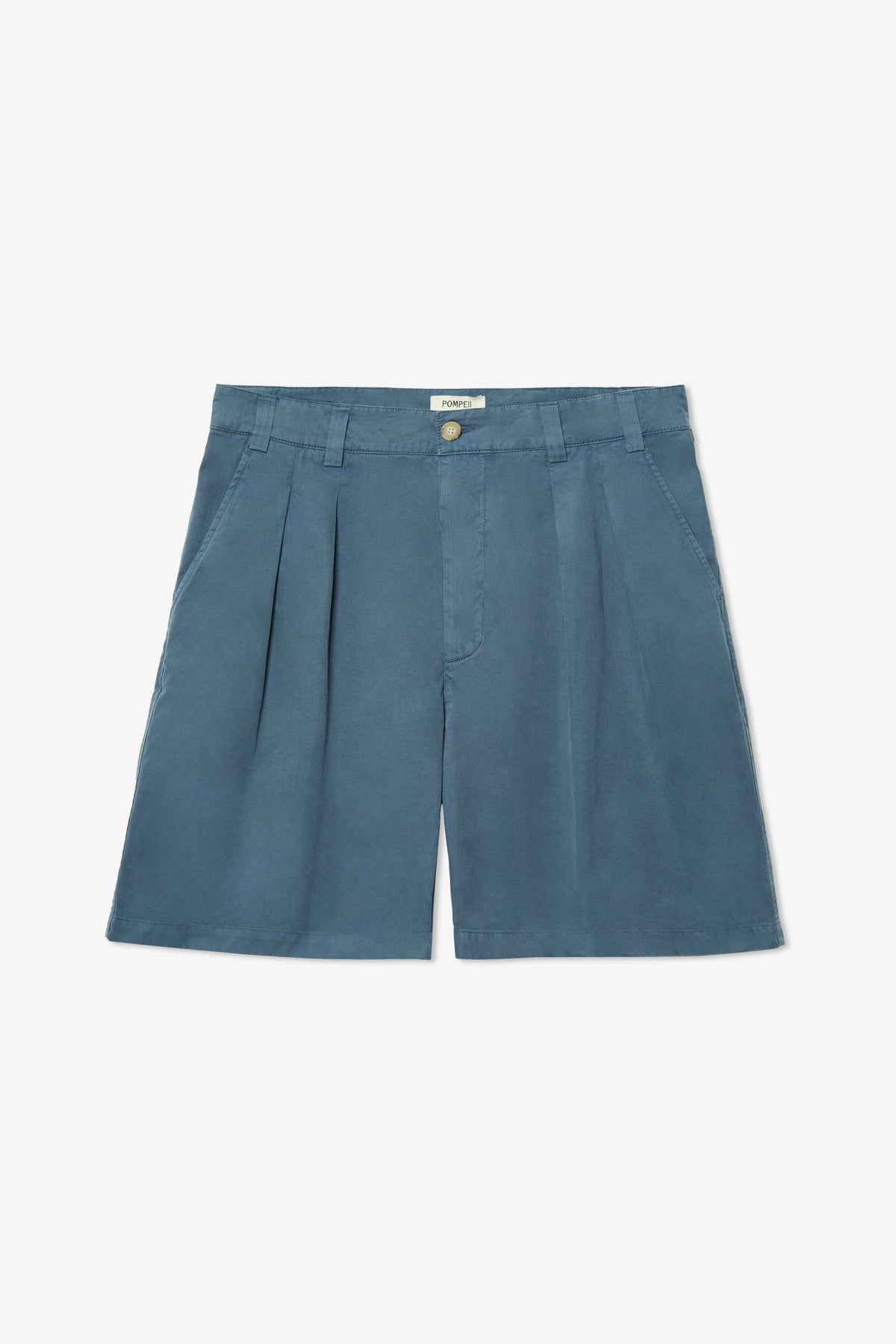 WIDE PLEATED STEEL BLUE SHORTS